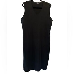 Marina Rinaldi Basic Sleeveless Black V-Neck Midi Dress Sz L wool made in Italy